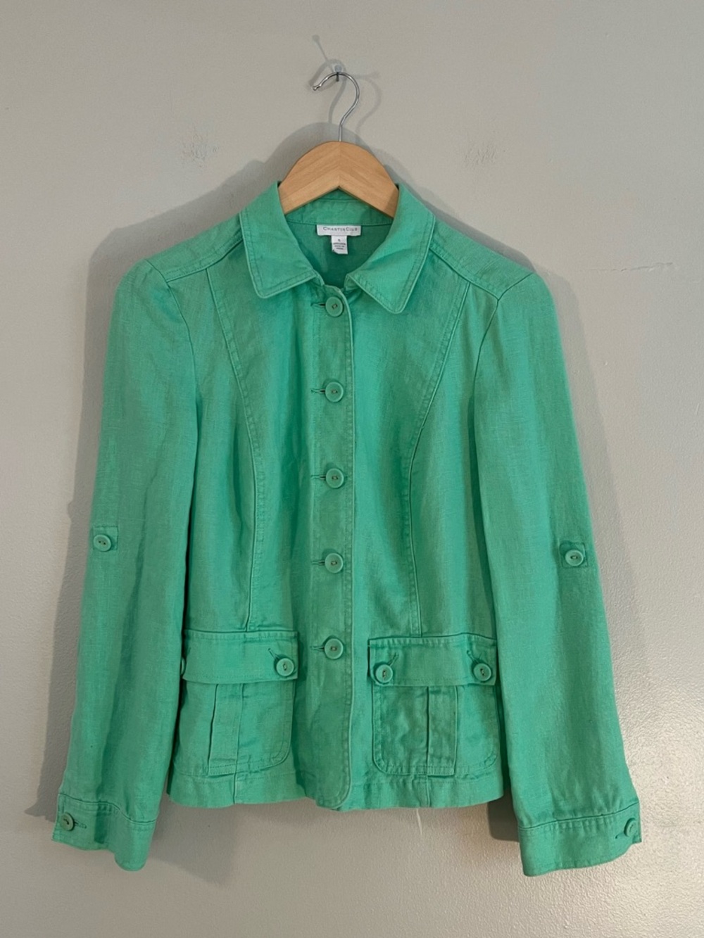 Charter Club Mint Green Linen Button up Jacket Preppy Lightweight Coastal